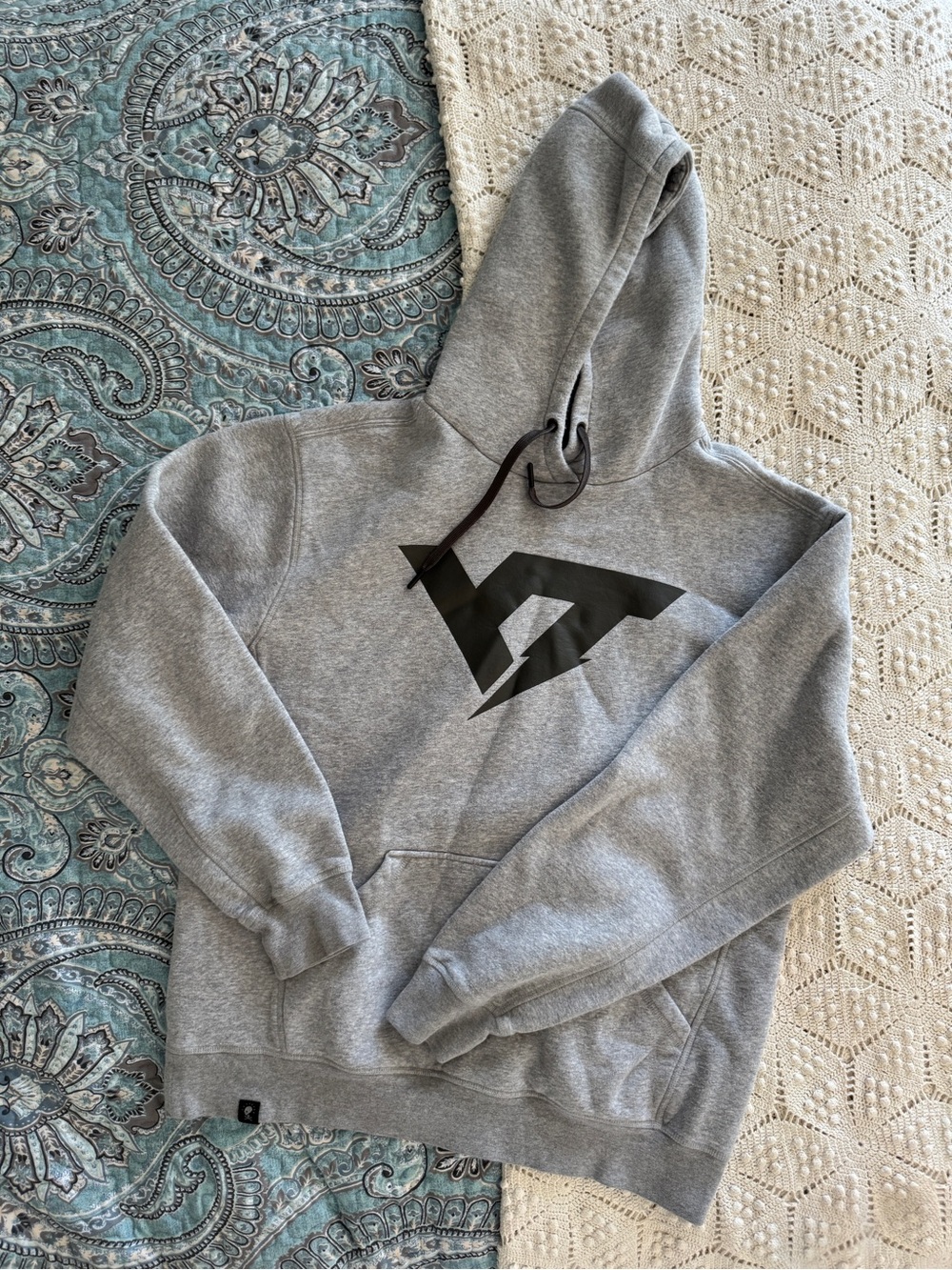 Men's Gray Pullover Hoodie with Black Geometric Logo
